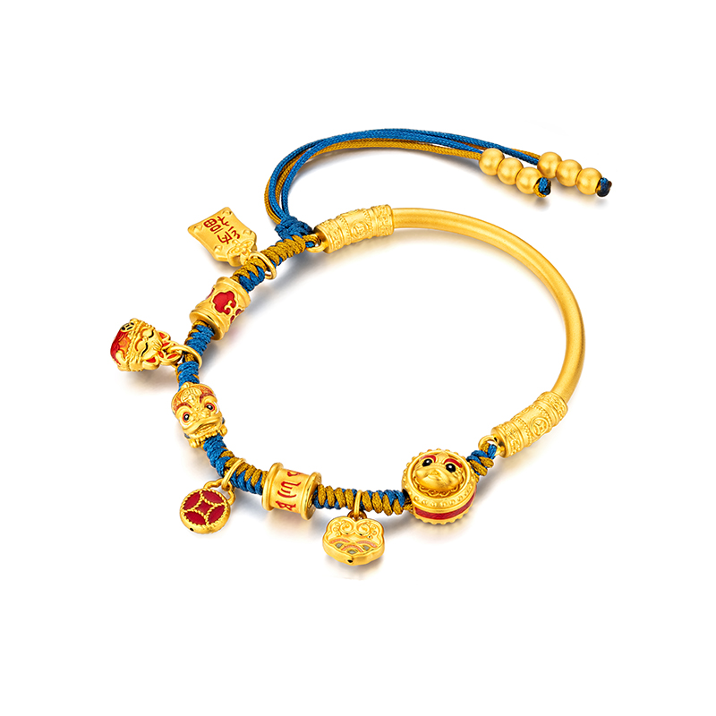 六福珠宝福财猫黄金手链5D醒狮半镯半链硬金手绳计价A01TBGB0022【联系客服补货】【视频看货】