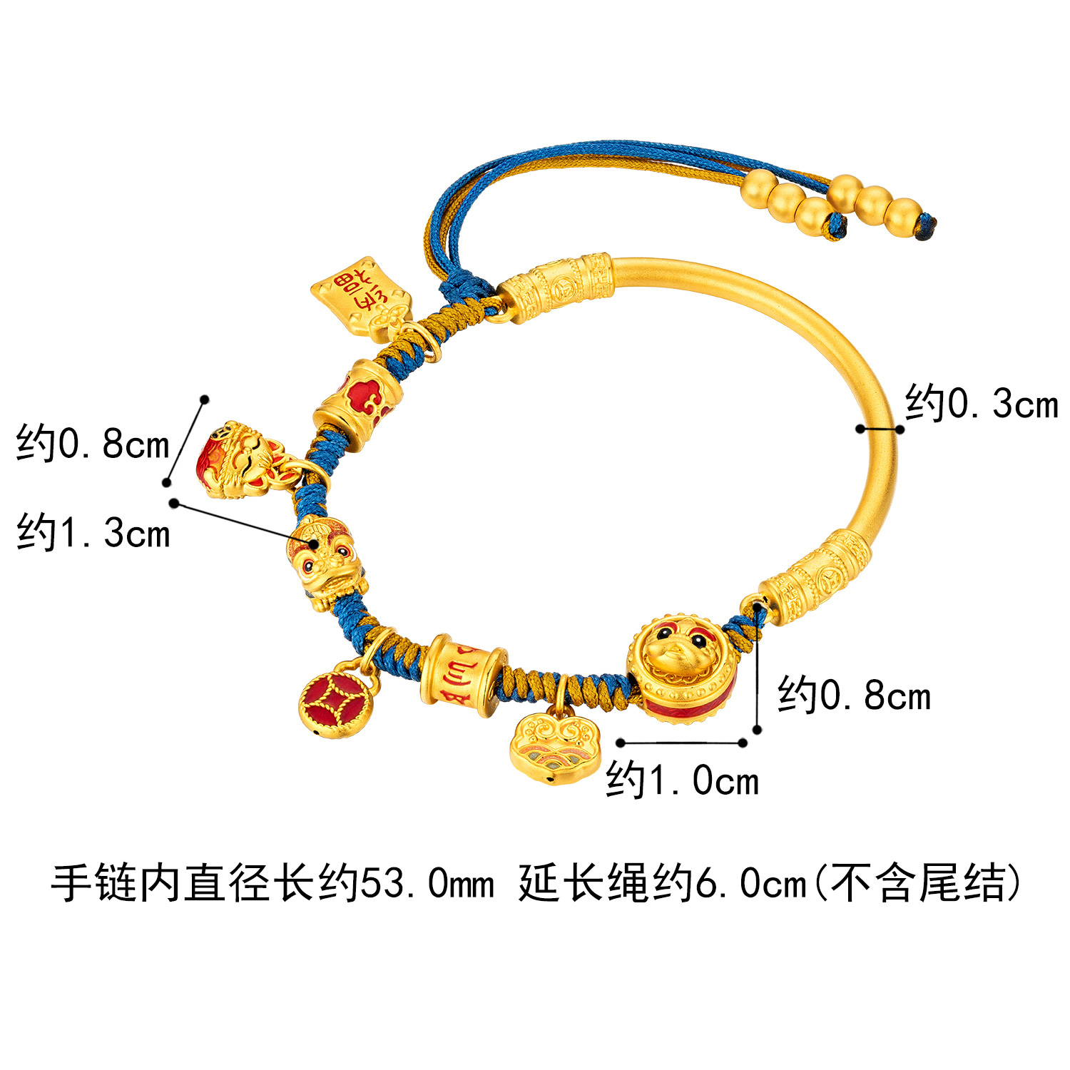 六福珠宝福财猫黄金手链5D醒狮半镯半链硬金手绳计价A01TBGB0022【联系客服补货】【视频看货】
