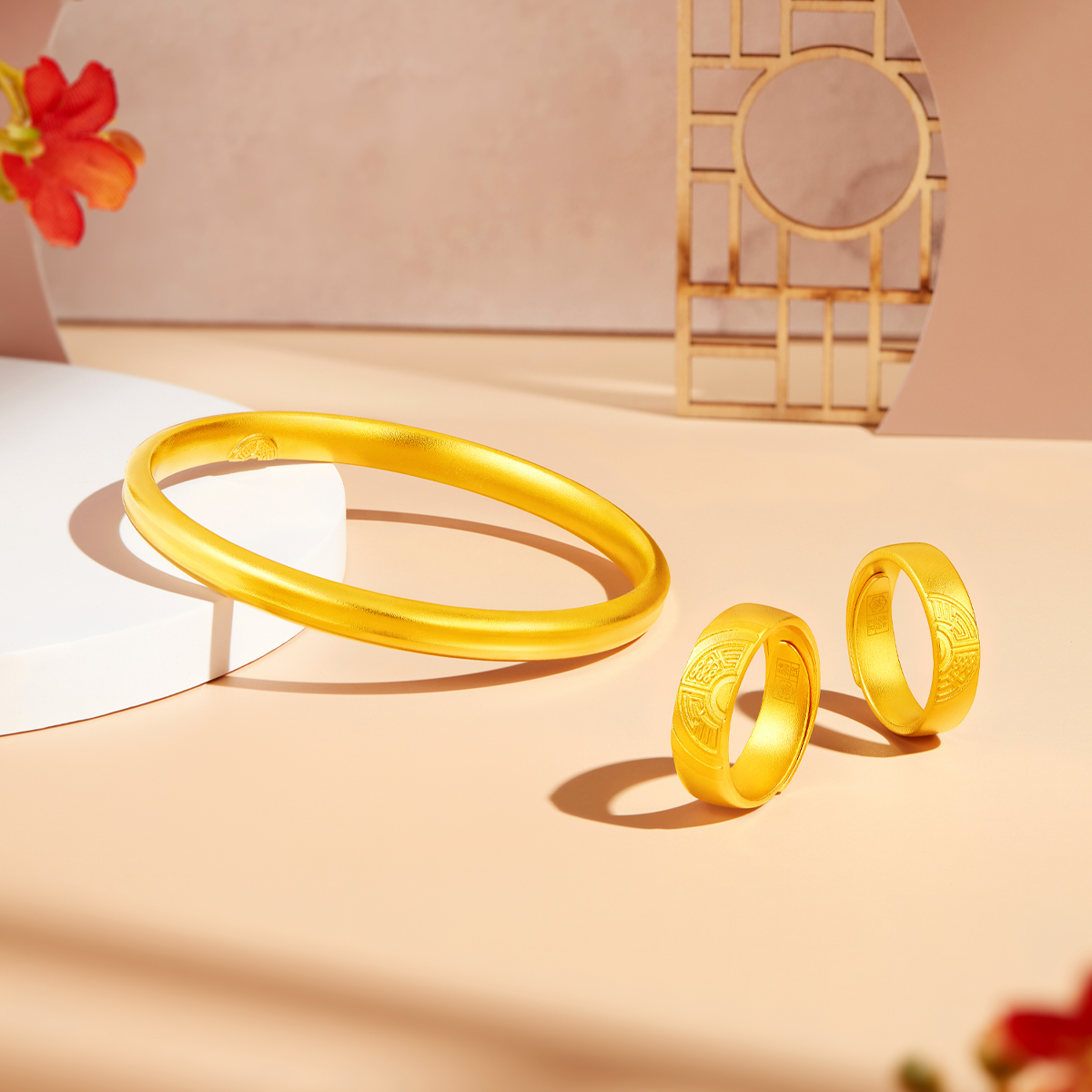 六福珠宝福满传家同心永随黄金戒指男戒足金情侣对戒计价013376MA【联系客服补货】【视频看货】