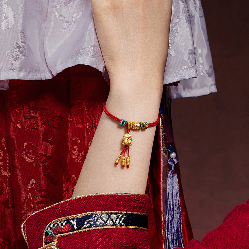 六福珠宝六字真言黄金转运珠足金佛造型串珠手绳定价A03TBA1B0035【联系客服补货】