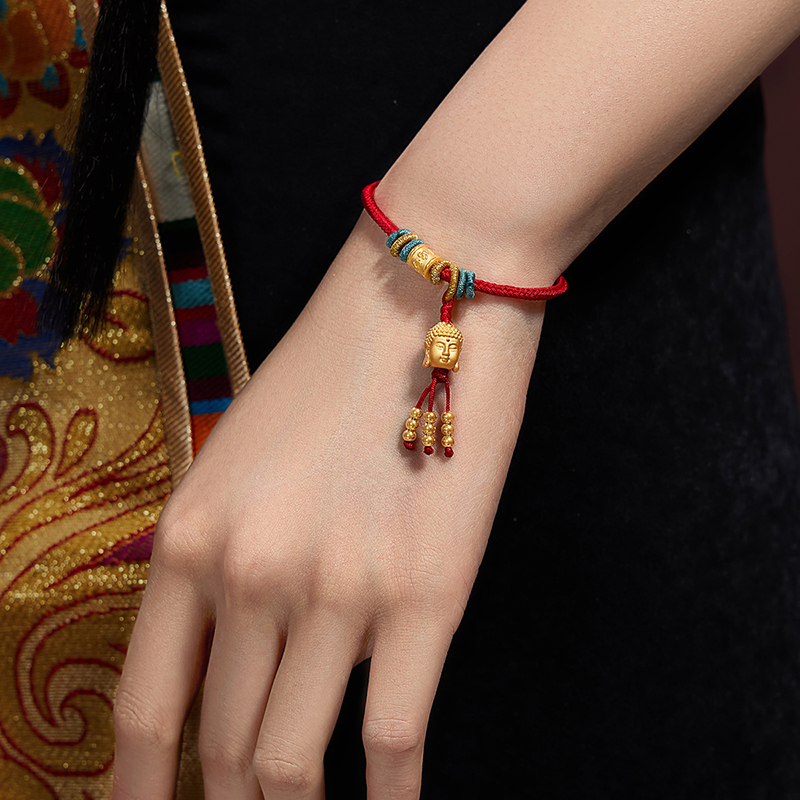 六福珠宝六字真言黄金转运珠足金佛造型串珠手绳定价A03TBA1B0035【联系客服补货】