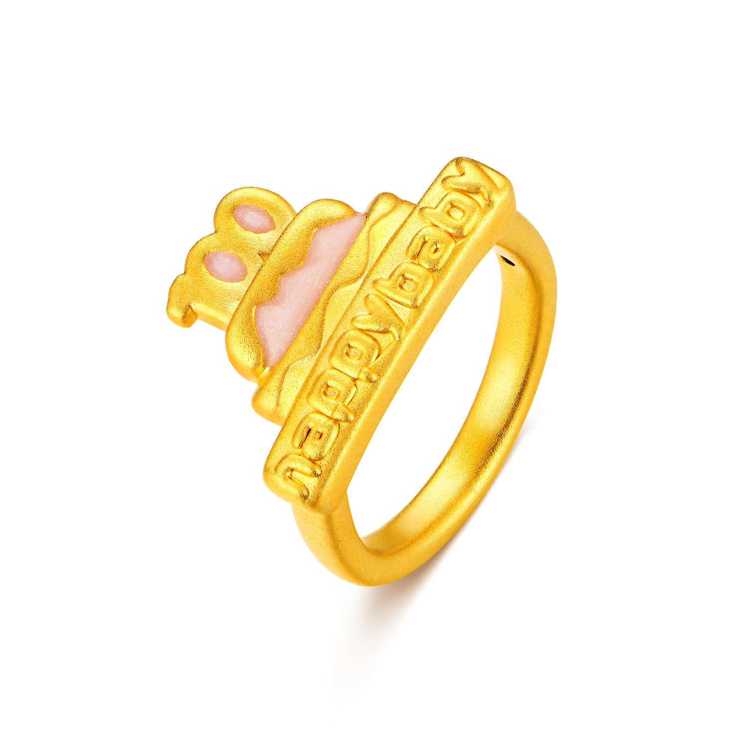 六福珠宝童趣宝宝黄金戒指儿童鎏彩马生肖满月周岁礼物L11A0009DS