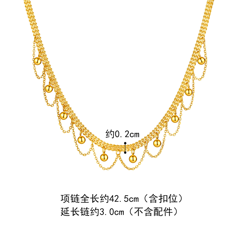 六福珠宝光影金蕾丝金珠黄金项链女5G双层足金坦克链计价021012NA【视频看货】