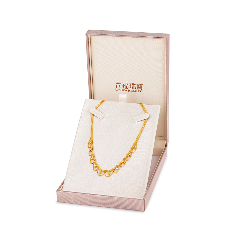 六福珠宝光影金蕾丝金珠黄金项链女5G双层足金坦克链计价021012NA【视频看货】