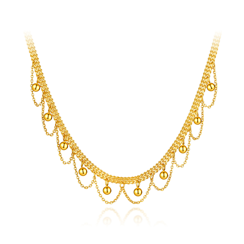 六福珠宝光影金蕾丝金珠黄金项链女5G双层足金坦克链计价021012NA【视频看货】