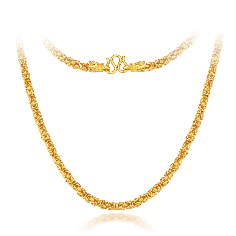 六福珠宝四方龙骨链黄金项链男生肖龙头足金计价L02TBGN0006【联系客服补货】