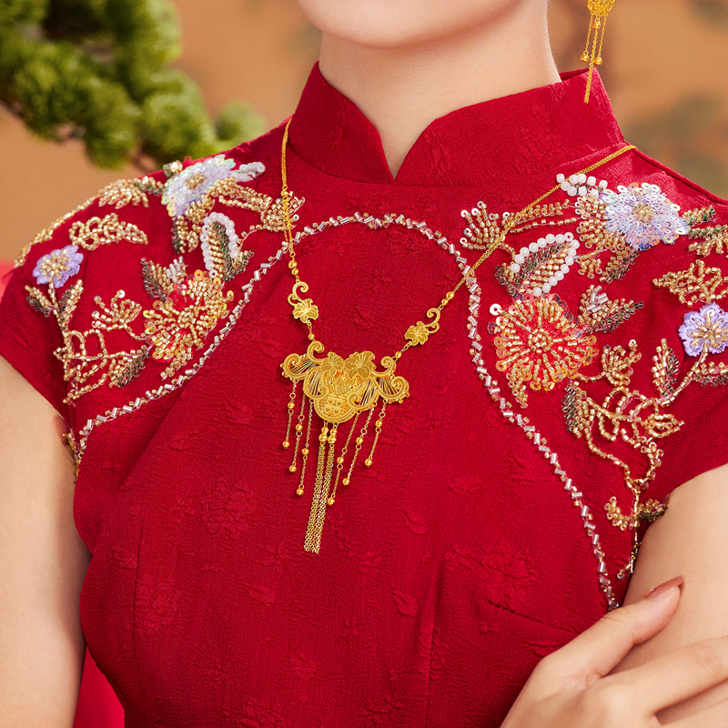 六福珠宝囍字百合花吊坠黄金项链女光影金5G婚嫁礼计价009541NA【联系客服补货】【视频看货】