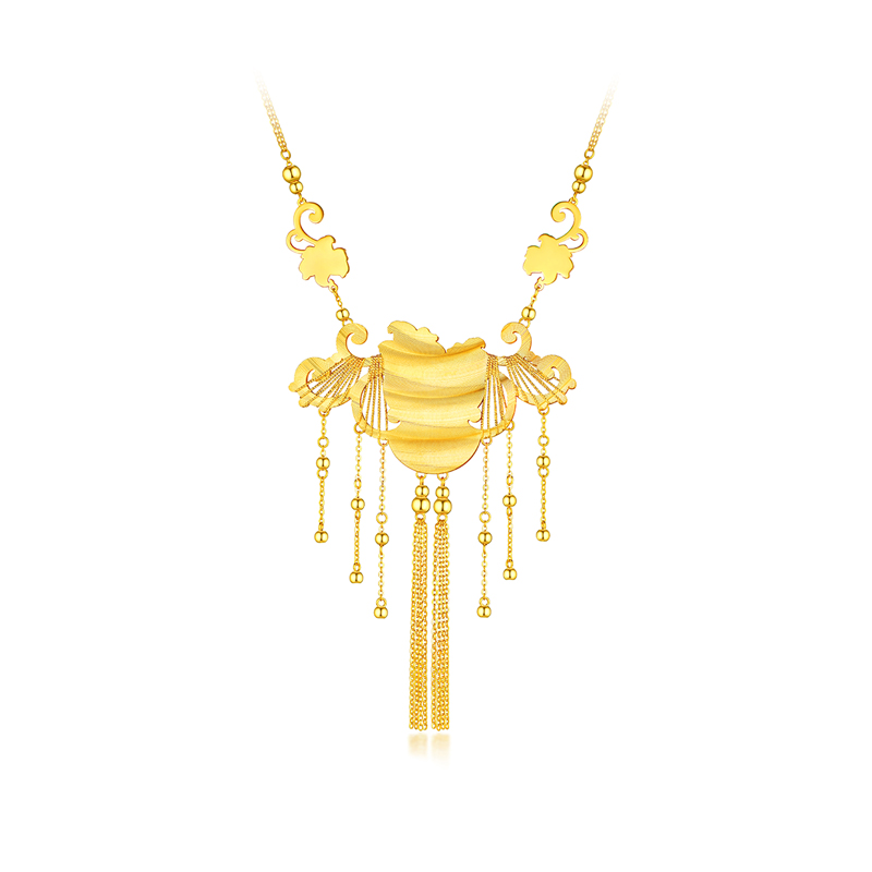 六福珠宝囍字百合花吊坠黄金项链女光影金5G婚嫁礼计价009541NA【联系客服补货】【视频看货】