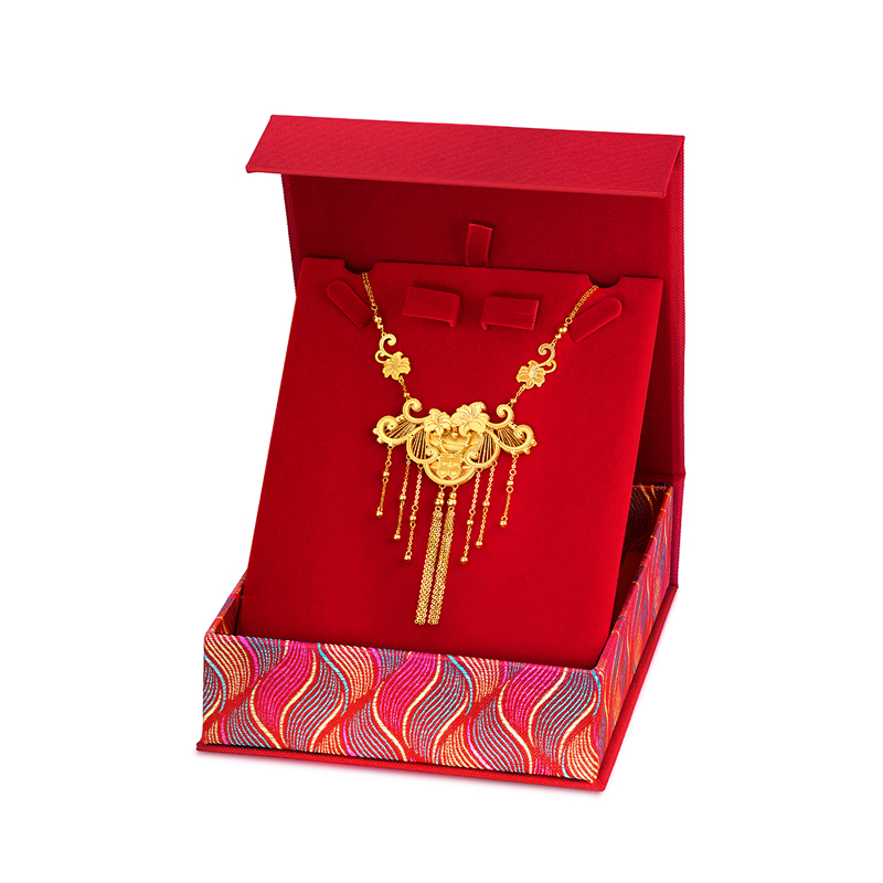 六福珠宝囍字百合花吊坠黄金项链女光影金5G婚嫁礼计价009541NA【联系客服补货】【视频看货】