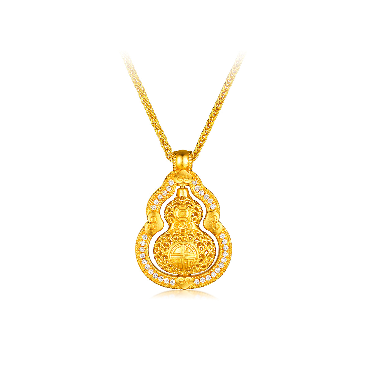 六福珠宝福满传家葫芦吊坠古法黄金项链女镶钻石定价L35A1TBN0007【联系客服补货】【视频看货】