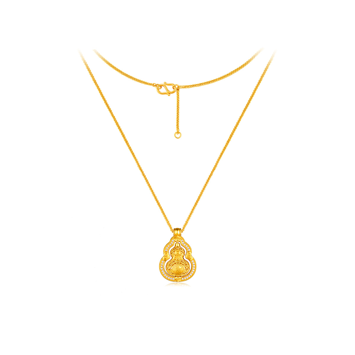 六福珠宝福满传家葫芦吊坠古法黄金项链女镶钻石定价L35A1TBN0007【联系客服补货】【视频看货】