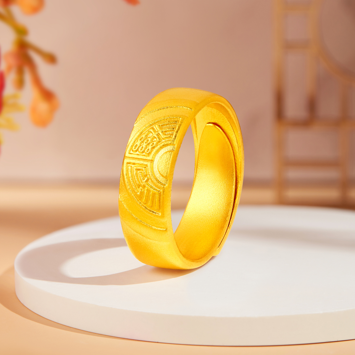 六福珠宝福满传家同心永随黄金戒指男戒足金情侣对戒计价013376MA【联系客服补货】【视频看货】