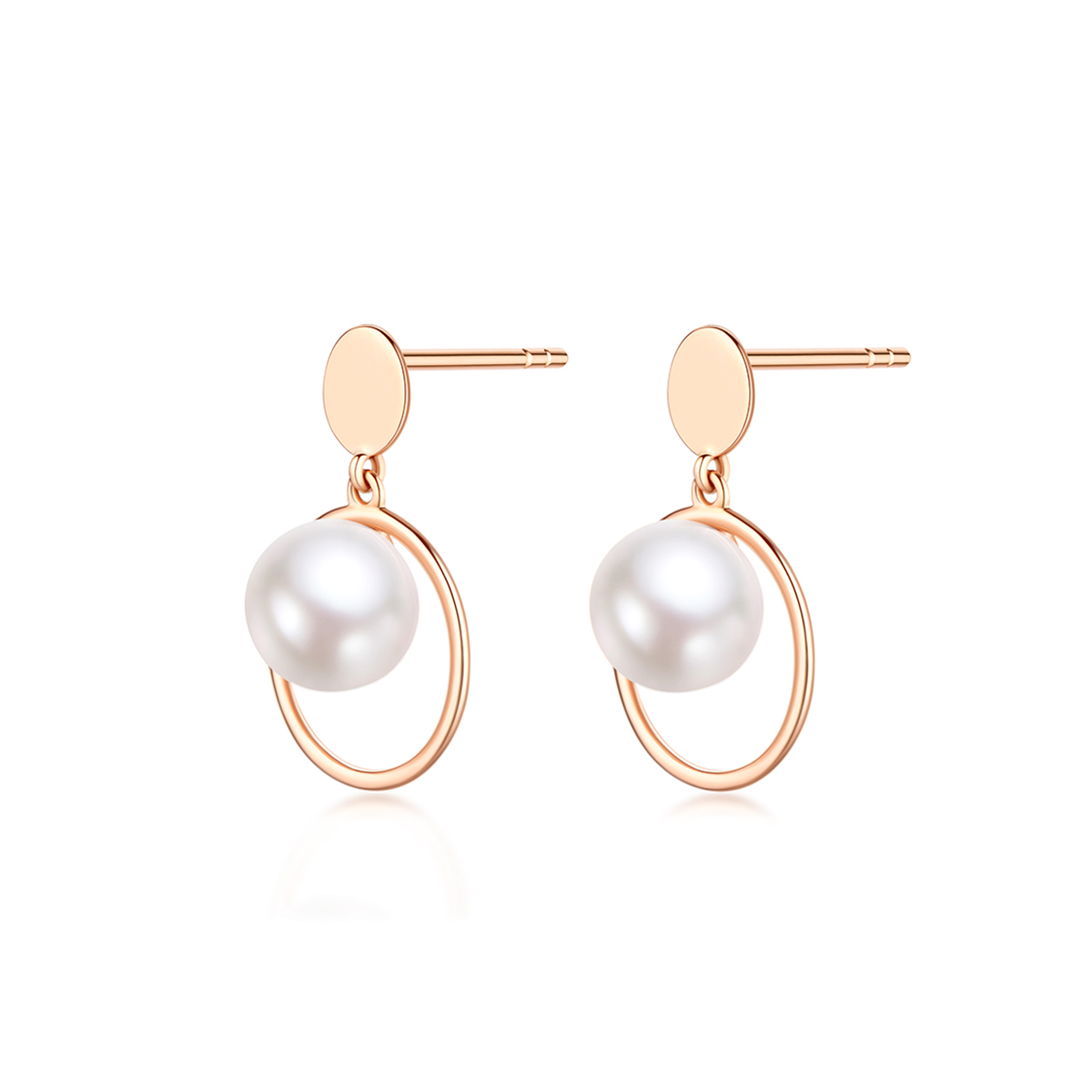 六福珠宝椭圆形18K金淡水珍珠耳钉时尚耳饰女款定价F48DSKE0004R【联系客服补货】