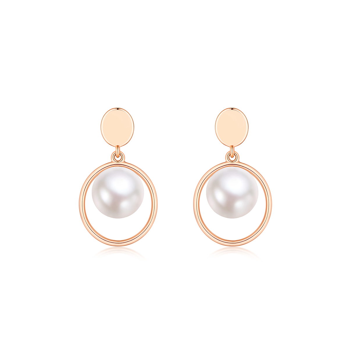 六福珠宝椭圆形18K金淡水珍珠耳钉时尚耳饰女款定价F48DSKE0004R【联系客服补货】