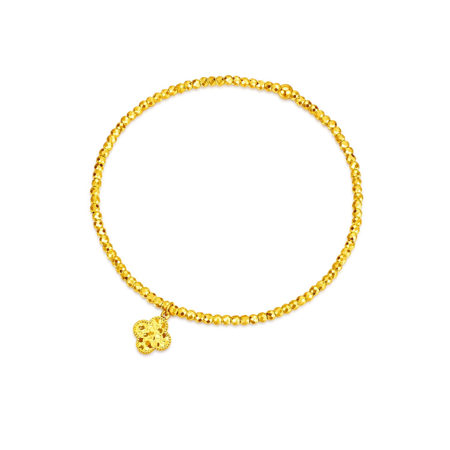 六福珠宝童心蝴蝶黄金手链女四叶草足金蹦迪珠手串计价GJG0163DS