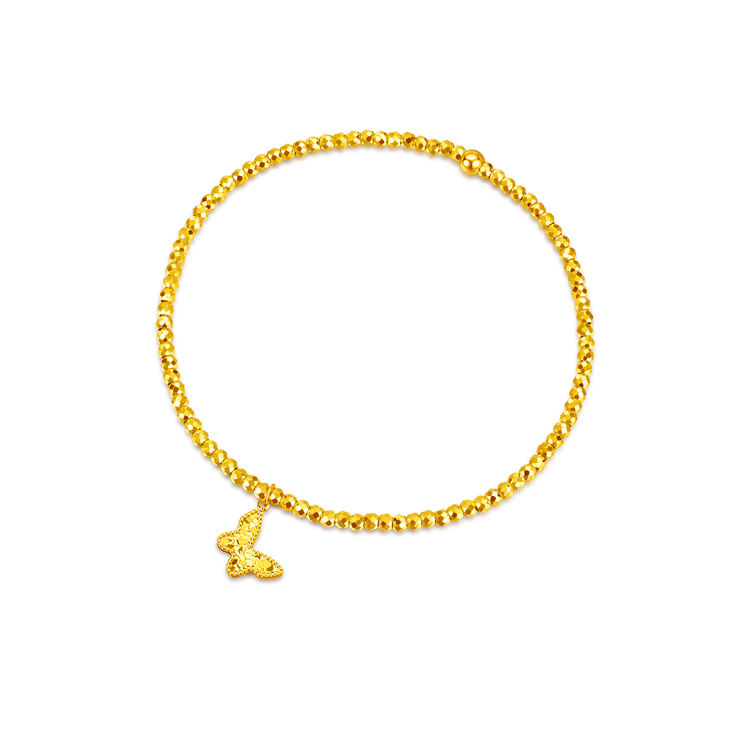 六福珠宝童心蝴蝶黄金手链女四叶草足金蹦迪珠手串计价GJG0163DS