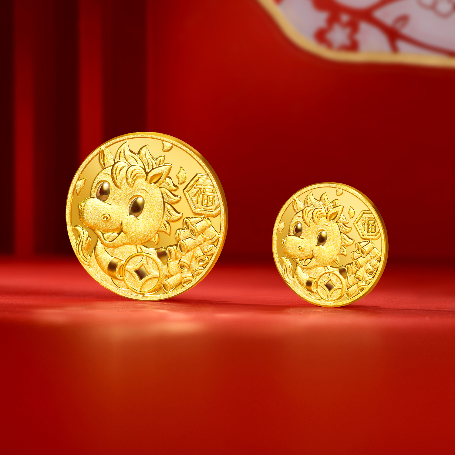 六福珠宝财福祥马黄金足金投资金章生肖马送礼计价031989HA-10