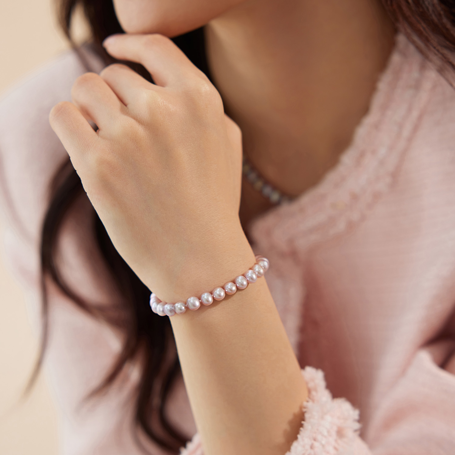 六福珠宝紫黛凝露淡水珍珠手串女款Ag925银扣手链F87J0003DS珍品