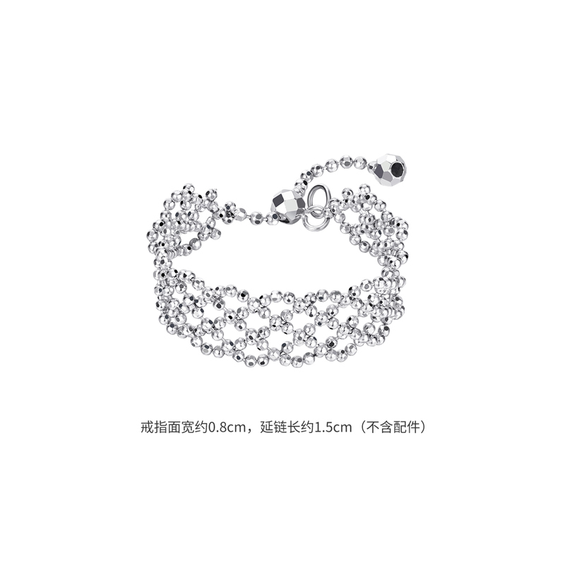 六福珠宝蕾丝铂金戒指铂950女优雅链条珠子白金软戒计价GJP0014DS