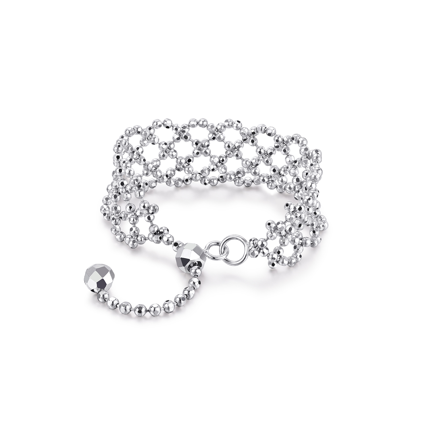 六福珠宝蕾丝铂金戒指铂950女优雅链条珠子白金软戒计价GJP0014DS