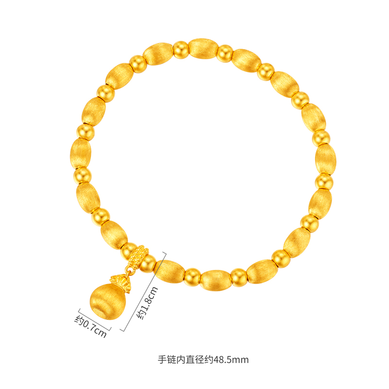 六福珠宝福袋黄金手链女5G丝绒金手工拉丝金珠手串计价L19G0005DS【1V1直播看货】
