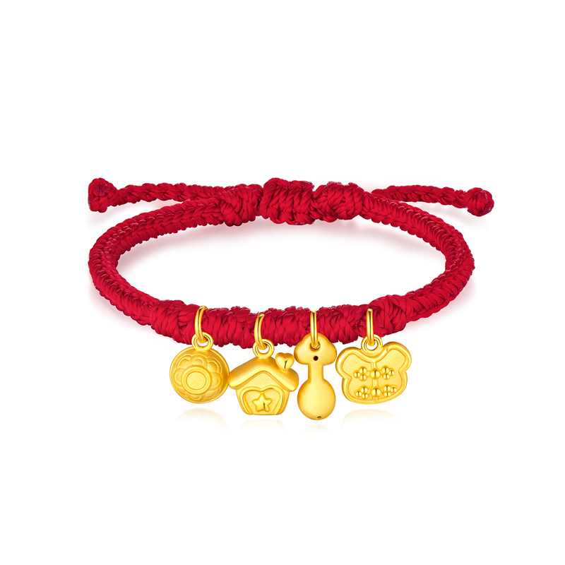 六福珠宝福字黄金挂坠足金手链儿童款编织手绳定价L37A1TBB0008【联系客服补货】