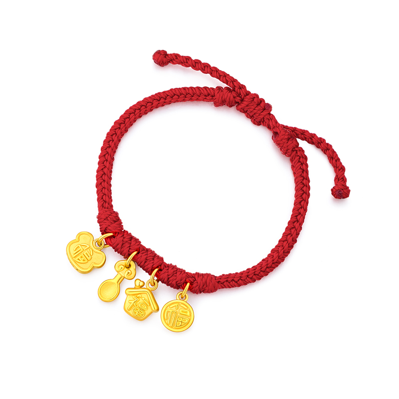 六福珠宝福字黄金挂坠足金手链儿童款编织手绳定价L37A1TBB0008【联系客服补货】