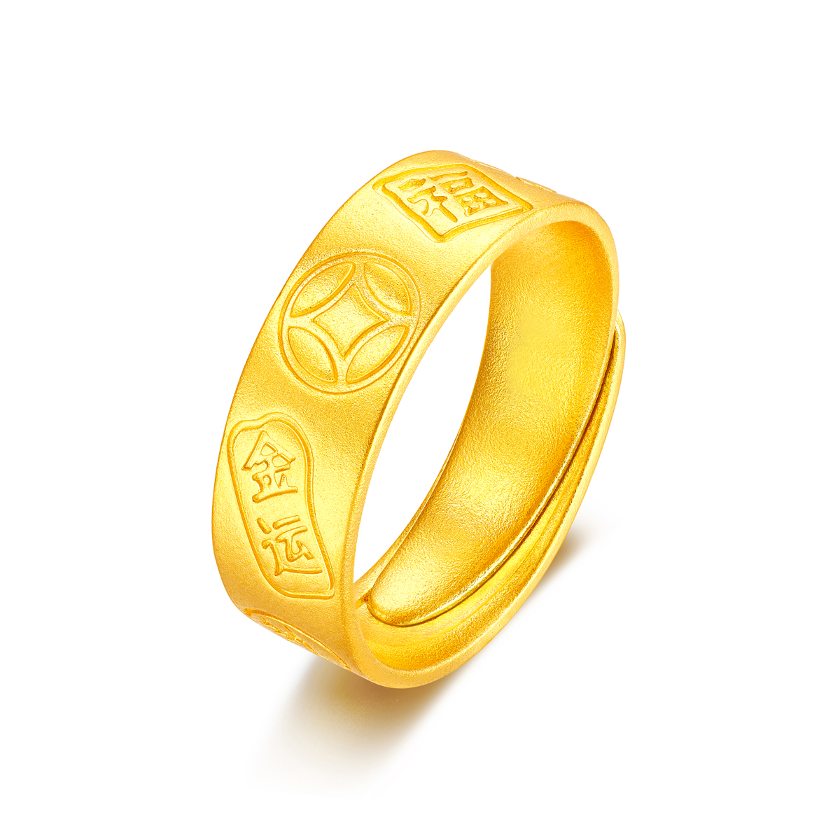 六福珠宝福满传家吉言金黄金戒指男实心情侣对戒计价G16TBGR0004【联系客服补货】【视频看货】