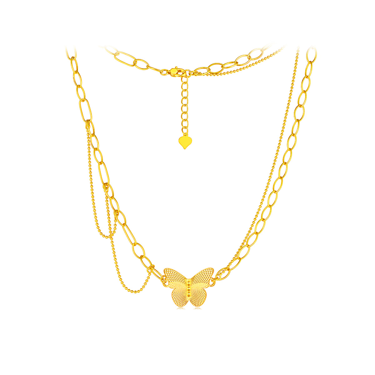 六福珠宝蝴蝶黄金项链女款光影金5G足金吊坠双层套链计价004056NA【联系客服补货】【视频看货】