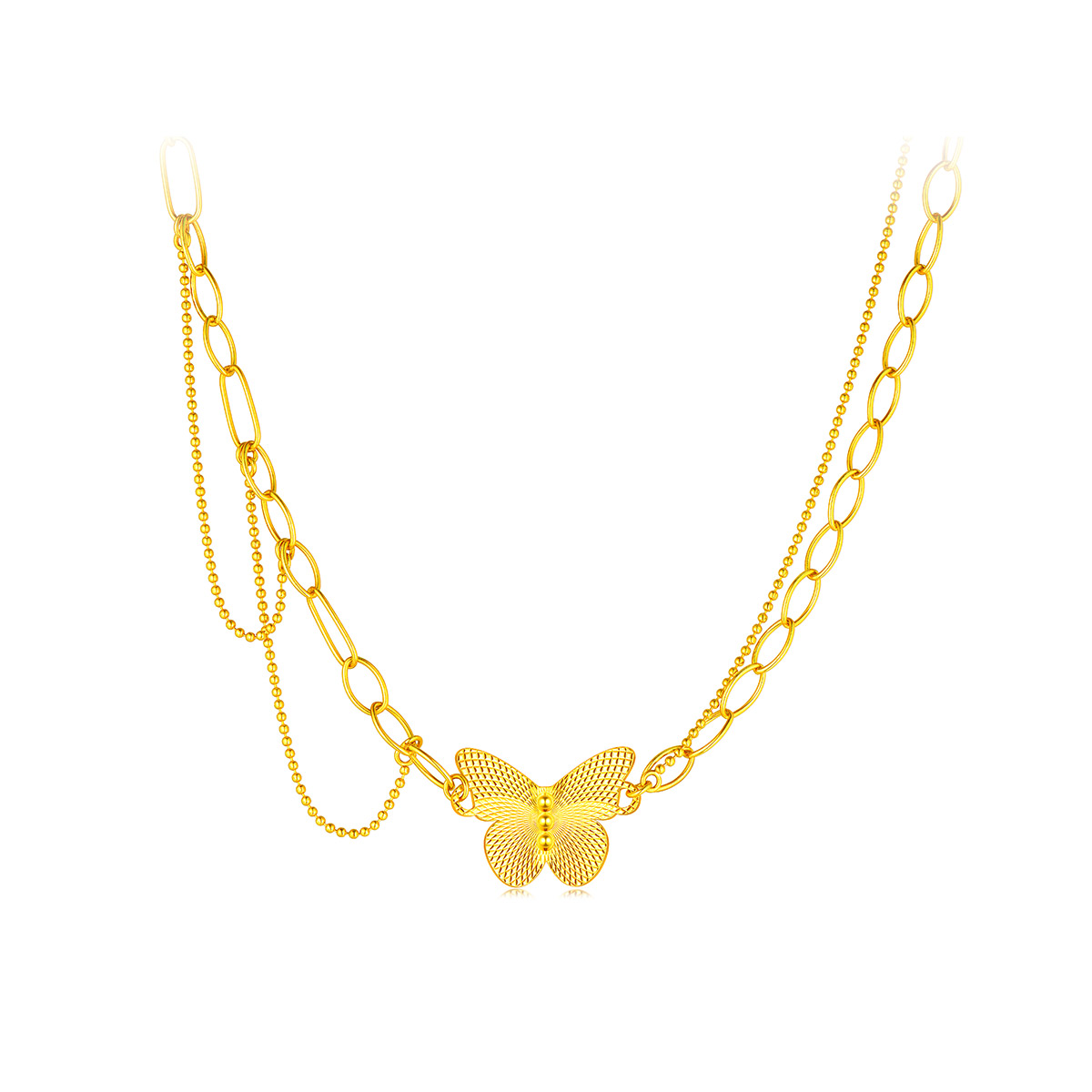 六福珠宝蝴蝶黄金项链女款光影金5G足金吊坠双层套链计价004056NA【联系客服补货】【视频看货】