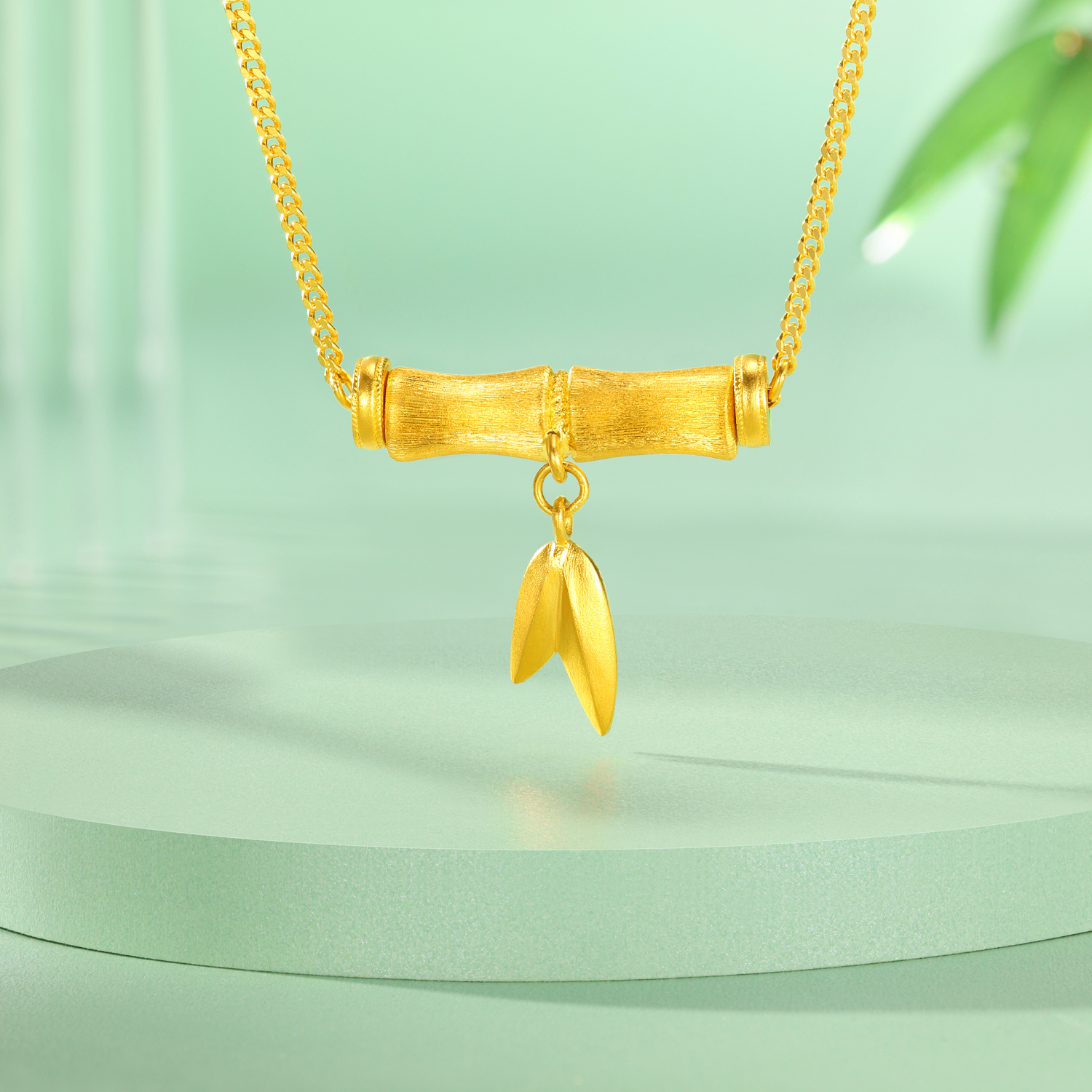 六福珠宝福满传家东方竹韵黄金项链手工拉丝足金竹节计价033808na