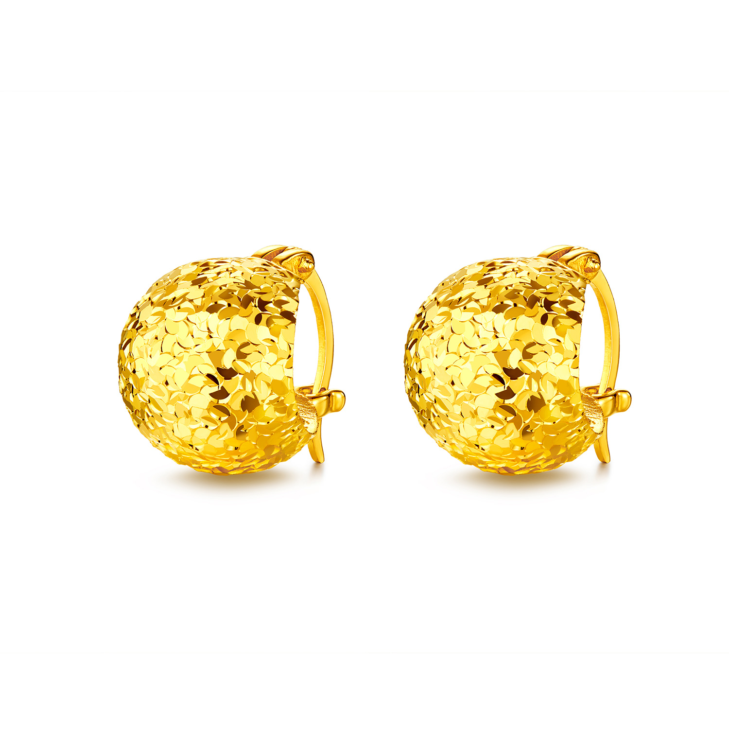 【店庆特惠】六福珠宝金缕流光碎碎冰黄金耳环女5G足金半球形耳饰计价031900ea