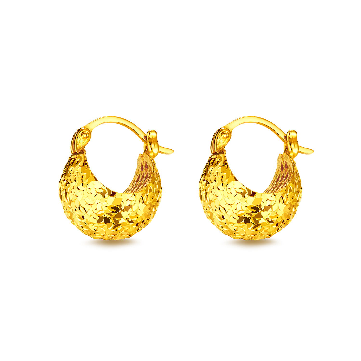 【店庆特惠】六福珠宝金缕流光碎碎冰黄金耳环女5G足金半球形耳饰计价031900ea