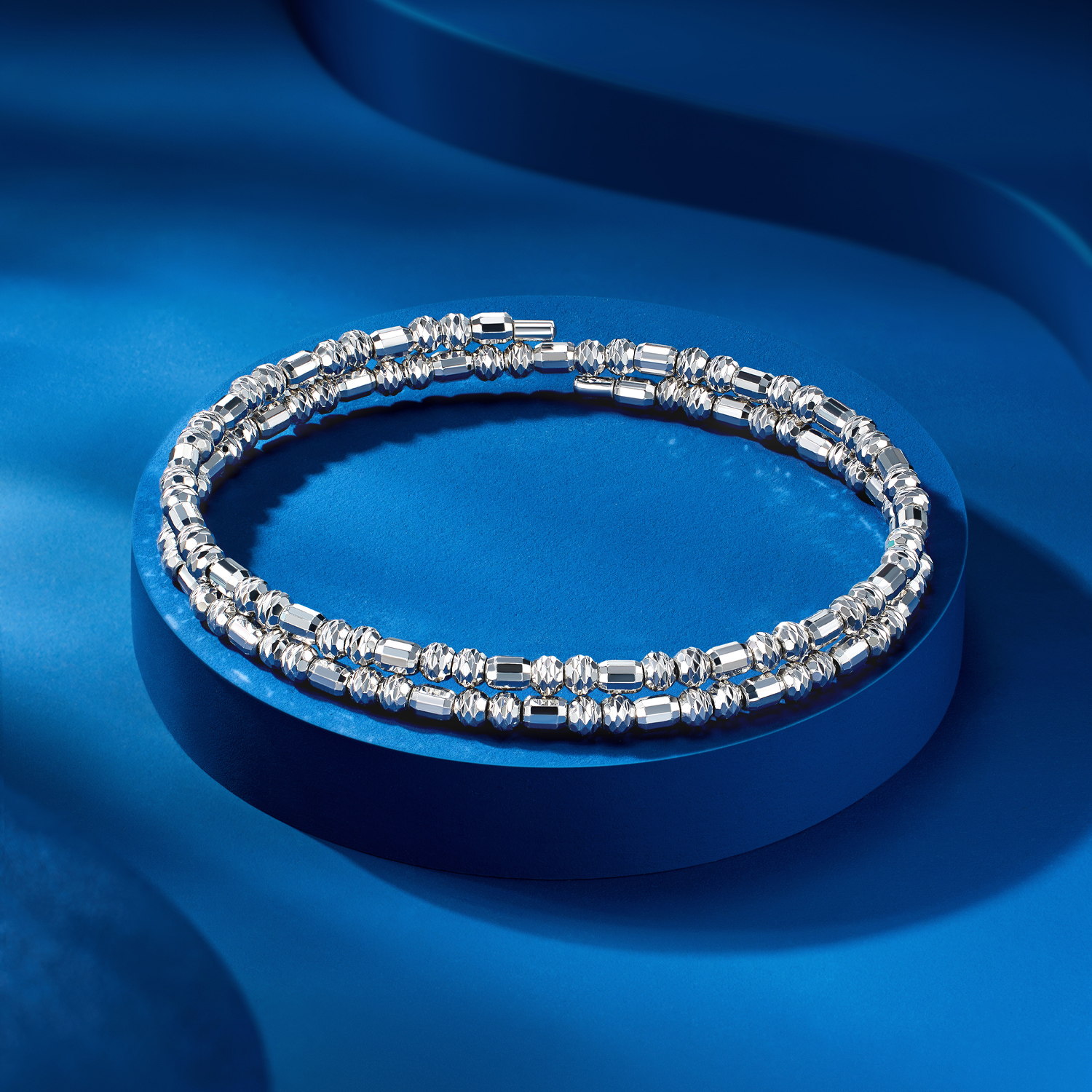 六福珠宝漫天星辰铂金手镯子铂950双圈弹力白金手链计价HEP0005DS【1V1直播看货】