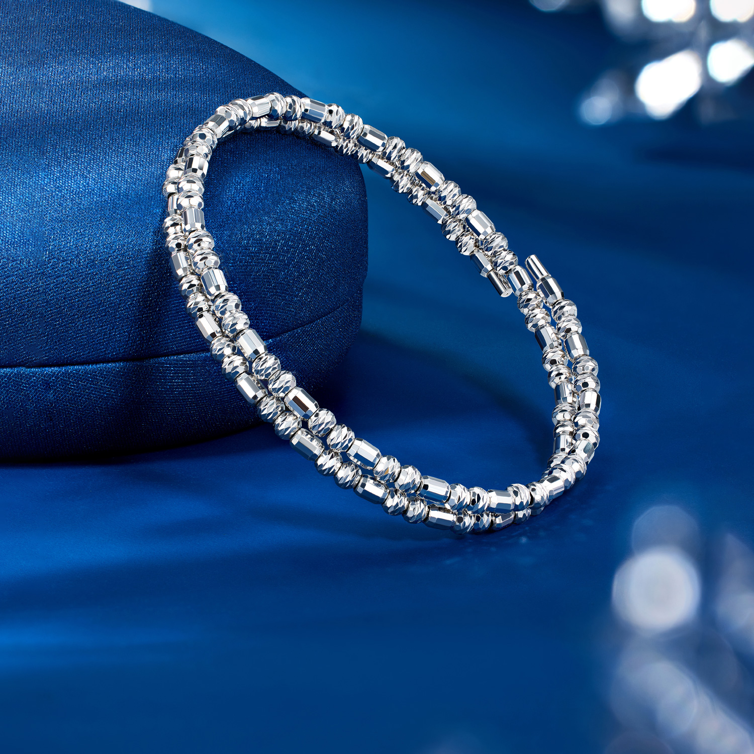 六福珠宝漫天星辰铂金手镯子铂950双圈弹力白金手链计价HEP0005DS【1V1直播看货】