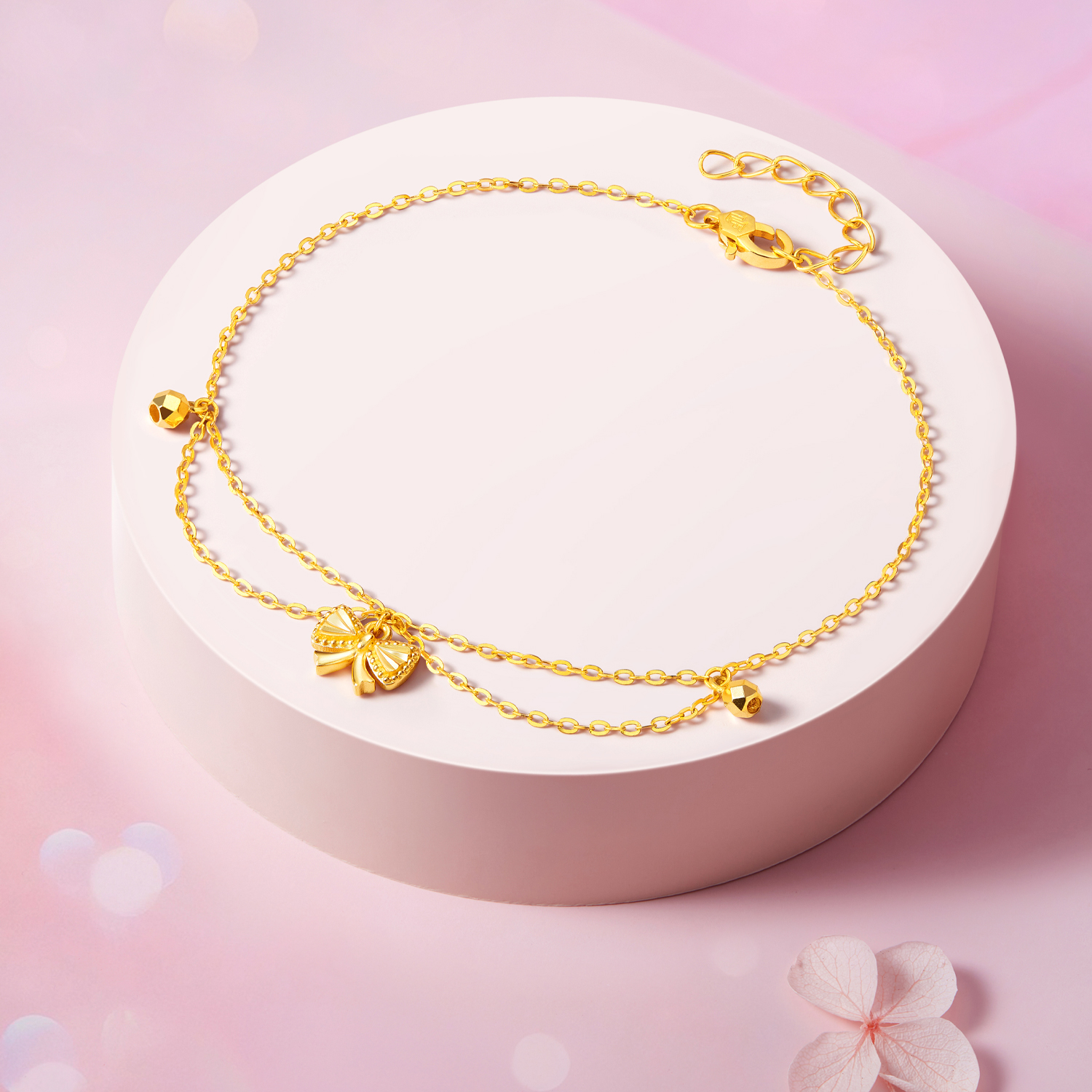 六福珠宝仙女小金珠黄金手链女款双层手链足金挂坠计价GJG0167DS