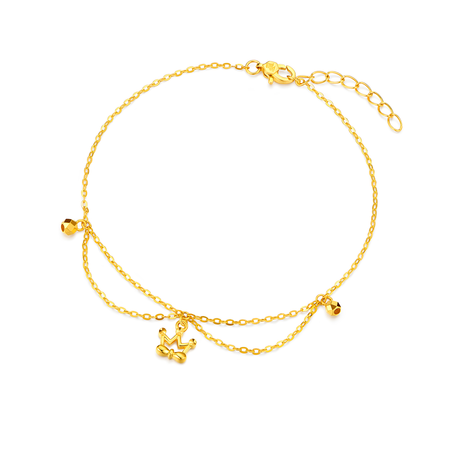 六福珠宝仙女小金珠黄金手链女款双层手链足金挂坠计价GJG0167DS