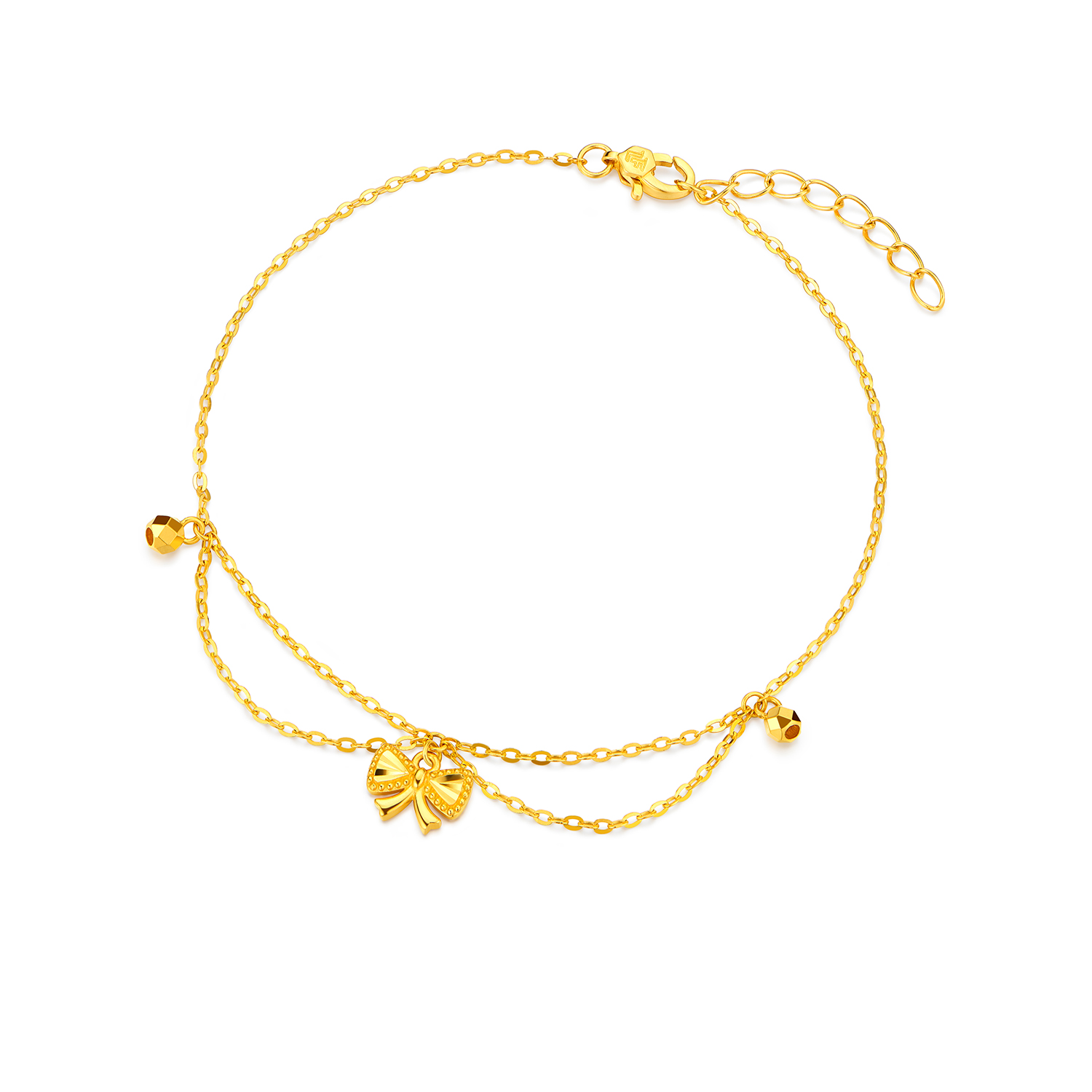 六福珠宝仙女小金珠黄金手链女款双层手链足金挂坠计价GJG0167DS