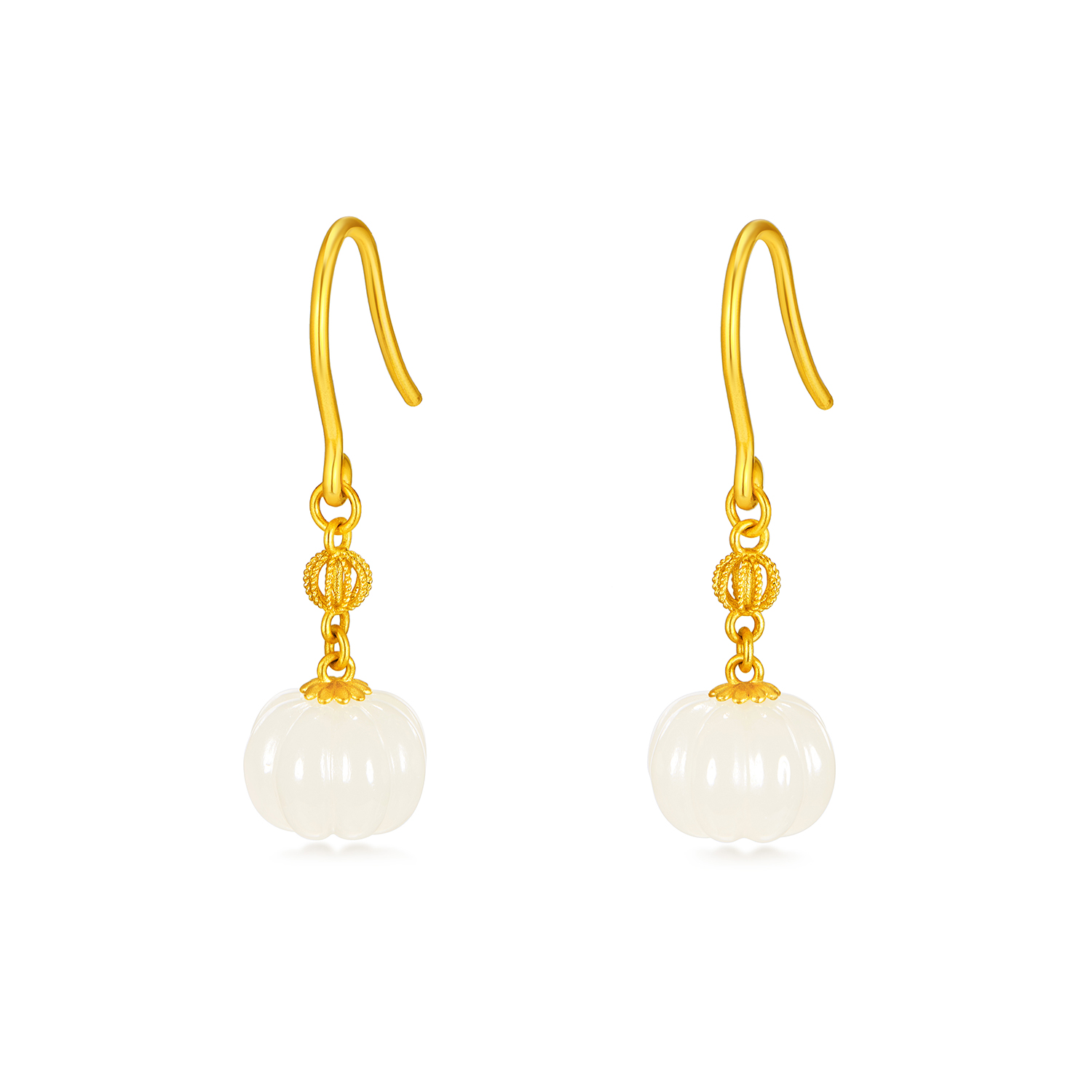 六福珠宝南瓜珠黄金耳环女款日常和田玉耳坠足金耳饰FQA0008DS