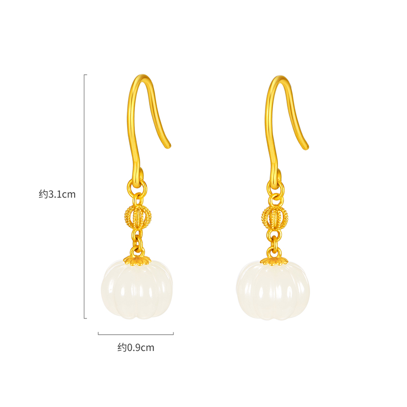 六福珠宝南瓜珠黄金耳环女款日常和田玉耳坠足金耳饰FQA0008DS