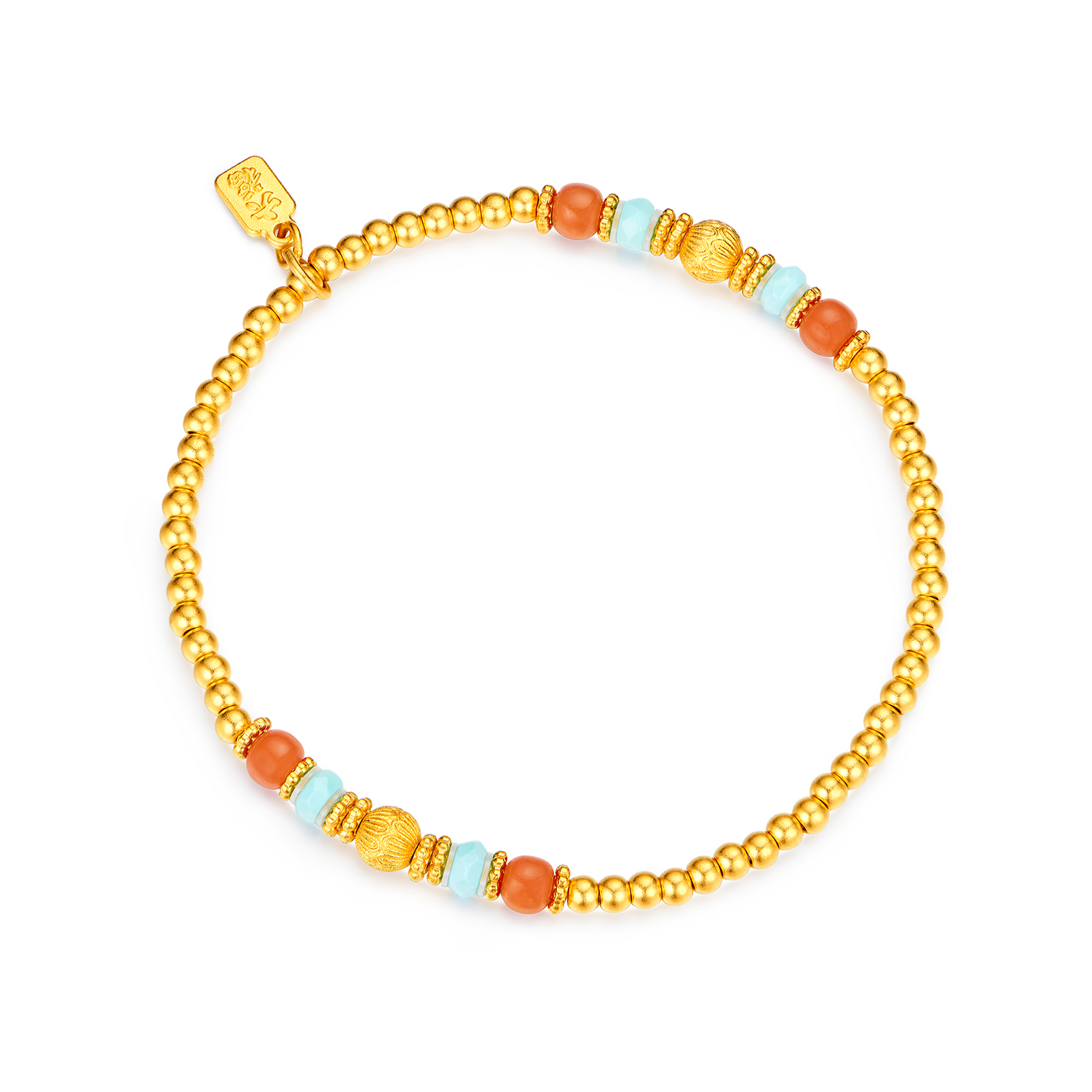 六福珠宝福满传家琳琅三彩黄金手链绿松石手串玉髓计价G21G0014DS【联系客服补货】