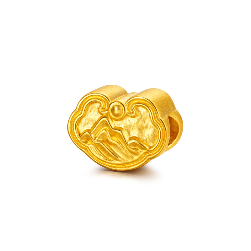 六福珠宝锦绿青山黄金转运珠鎏彩硬金小配件可DIY串珠A03A0019DS