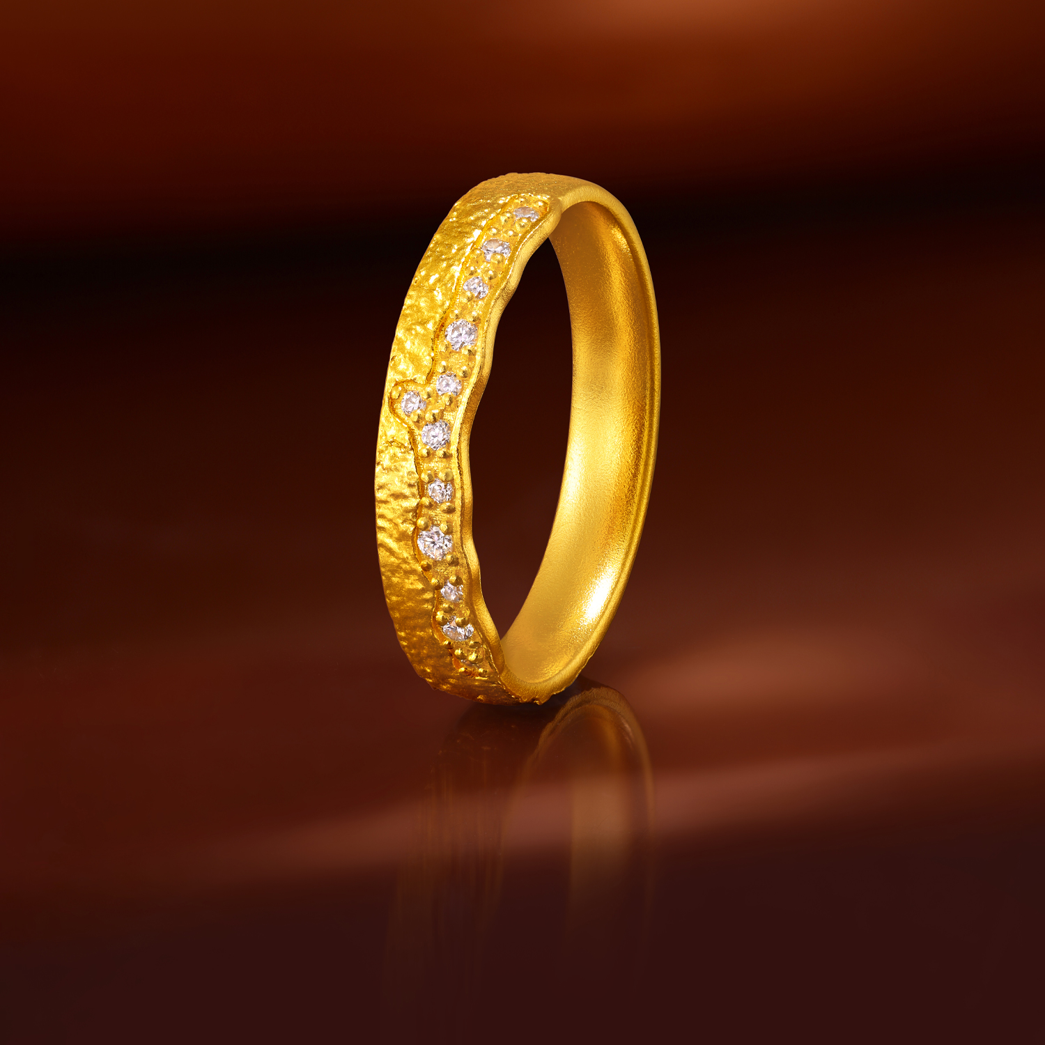 六福珠宝福满传家银河繁星黄金戒指实心女足金钻石戒指FXA0011DS