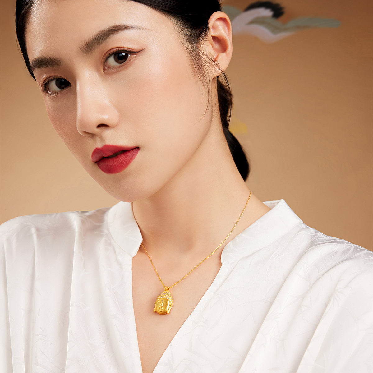 六福珠宝福满传家佛造型黄金项链女足金吊坠套链定价L35A1TBN0012【联系客服补货】【视频看货】