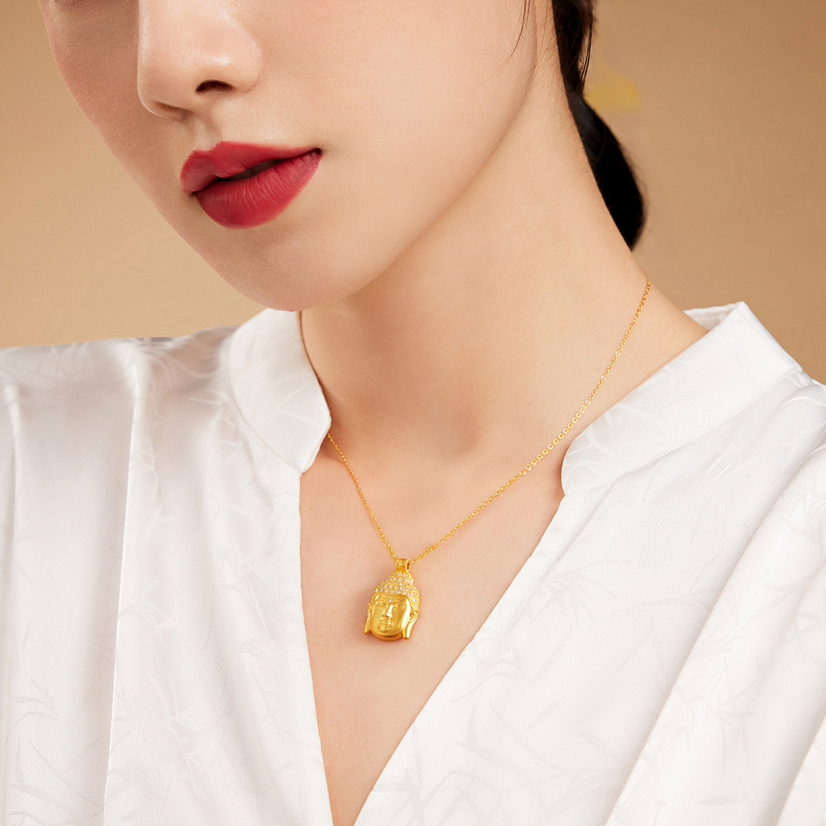 六福珠宝福满传家佛造型黄金项链女足金吊坠套链定价L35A1TBN0012【联系客服补货】 - 六福珠宝官方商城