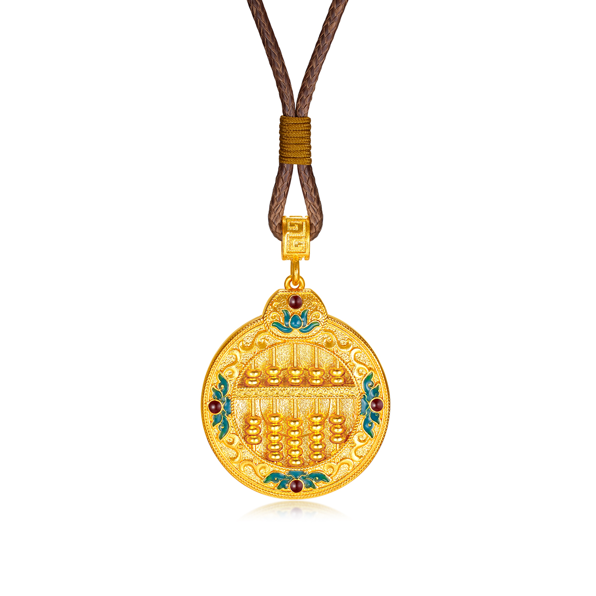 六福珠宝福满传家如意算盘黄金吊坠女圆牌金挂坠计价L17TBGP0003【联系客服补货】【视频看货】