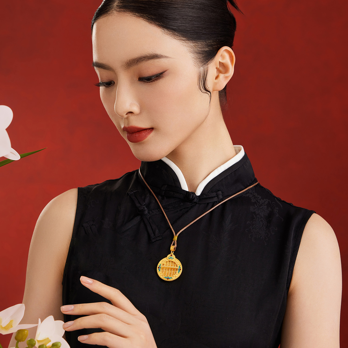 六福珠宝福满传家如意算盘黄金吊坠女圆牌金挂坠计价L17TBGP0003【联系客服补货】【视频看货】