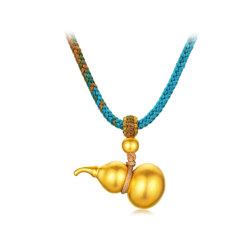 六福珠宝福满传家葫芦五帝钱黄金项链吊坠足金计价G21TBGN0004【联系客服补货】