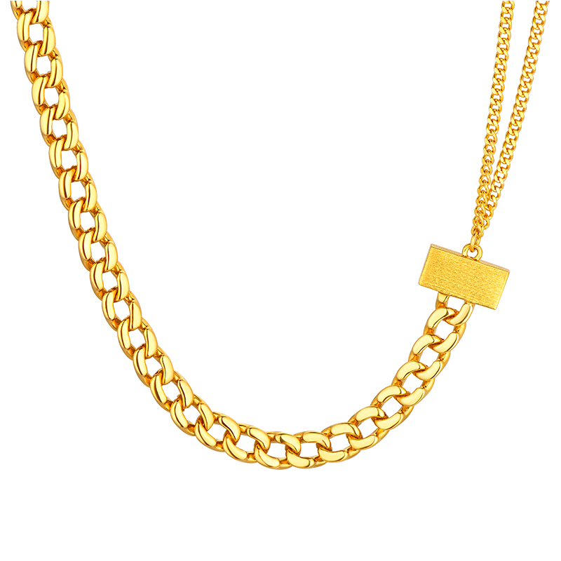六福珠宝T焰金系列足金古巴链黄金项链锁骨链素链送礼计价009952NA【联系客服补货】