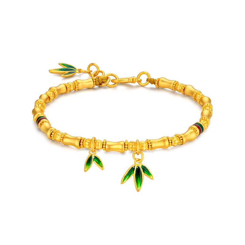 六福珠宝福满传家竹报平安竹节黄金手链鎏彩工艺手串计价005164BA【联系客服补货】